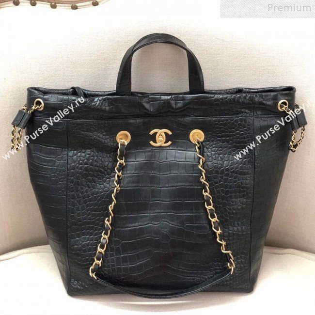 Chanel Crocodile Embossed Calfskin Large Shopping Bag AS0801 Black 2019 (YD-9072245)