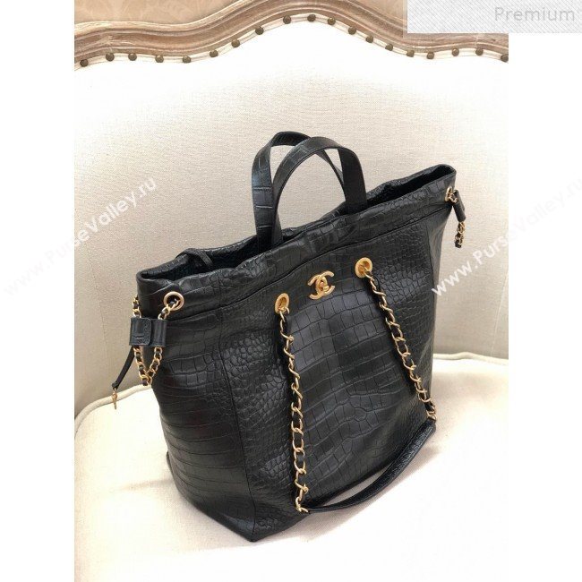 Chanel Crocodile Embossed Calfskin Large Shopping Bag AS0801 Black 2019 (YD-9072245)