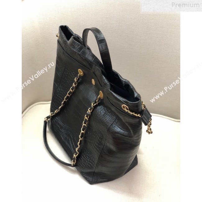 Chanel Crocodile Embossed Calfskin Large Shopping Bag AS0801 Black 2019 (YD-9072245)