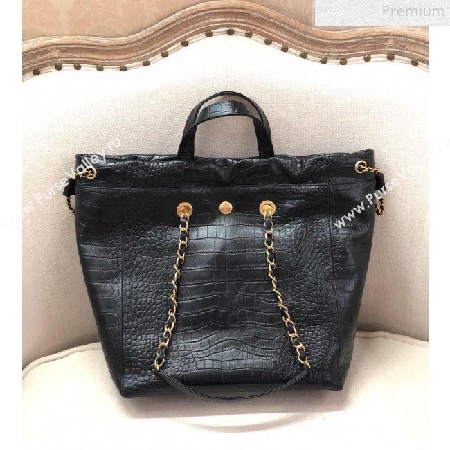 Chanel Crocodile Embossed Calfskin Large Shopping Bag AS0801 Black 2019 (YD-9072245)