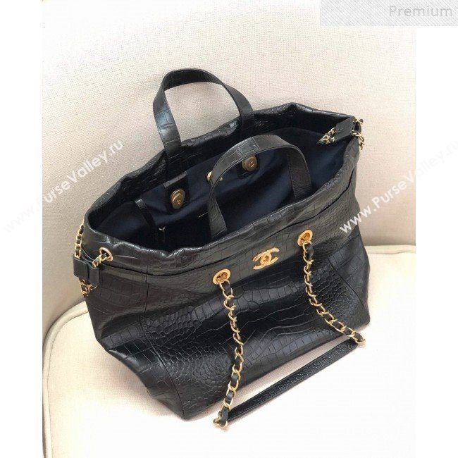 Chanel Crocodile Embossed Calfskin Large Shopping Bag AS0801 Black 2019 (YD-9072245)