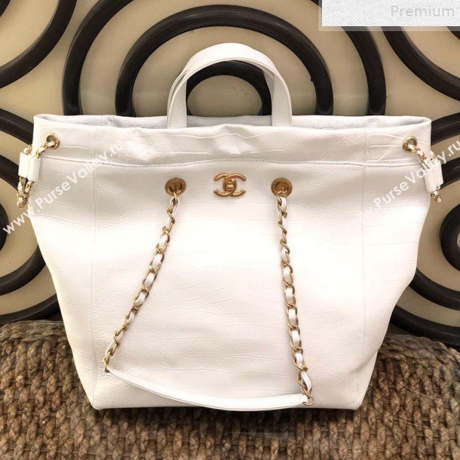 Chanel Crocodile Embossed Calfskin Large Shopping Bag AS0801 White 2019 (YD-9072244)