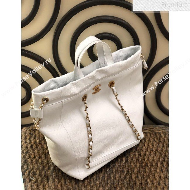 Chanel Crocodile Embossed Calfskin Large Shopping Bag AS0801 White 2019 (YD-9072244)