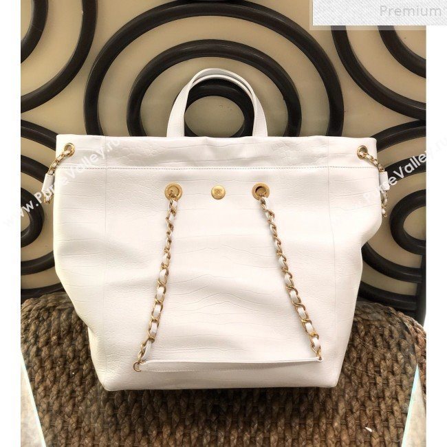 Chanel Crocodile Embossed Calfskin Large Shopping Bag AS0801 White 2019 (YD-9072244)