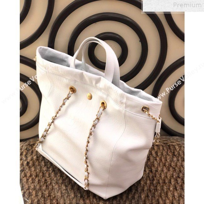 Chanel Crocodile Embossed Calfskin Large Shopping Bag AS0801 White 2019 (YD-9072244)