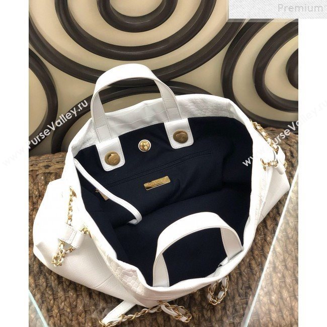 Chanel Crocodile Embossed Calfskin Large Shopping Bag AS0801 White 2019 (YD-9072244)