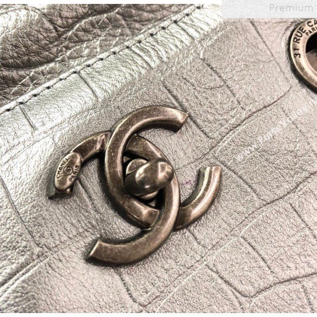 Chanel Metallic Crocodile Embossed Calfskin Large Shopping Bag AS0801 Silver 2019 (YD-9072243)