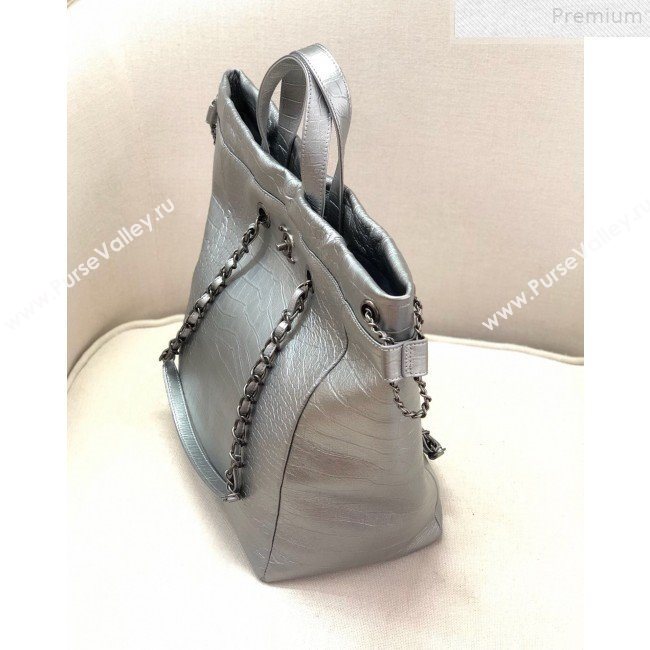 Chanel Metallic Crocodile Embossed Calfskin Large Shopping Bag AS0801 Silver 2019 (YD-9072243)