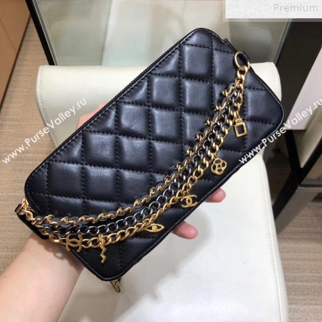 Chanel Quilted Smooth Leather Chain Tassel Clutch with Chain A86032 Black 2019 (KAIS-9072253)