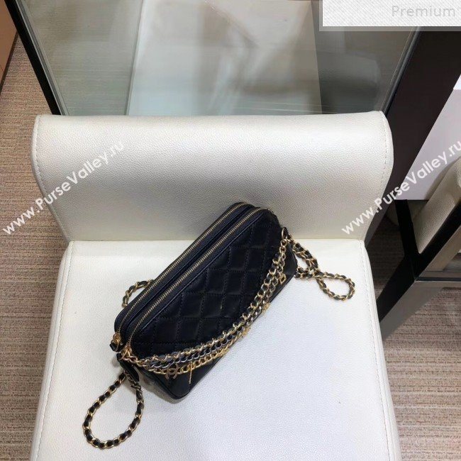 Chanel Quilted Smooth Leather Chain Tassel Clutch with Chain A86032 Black 2019 (KAIS-9072253)