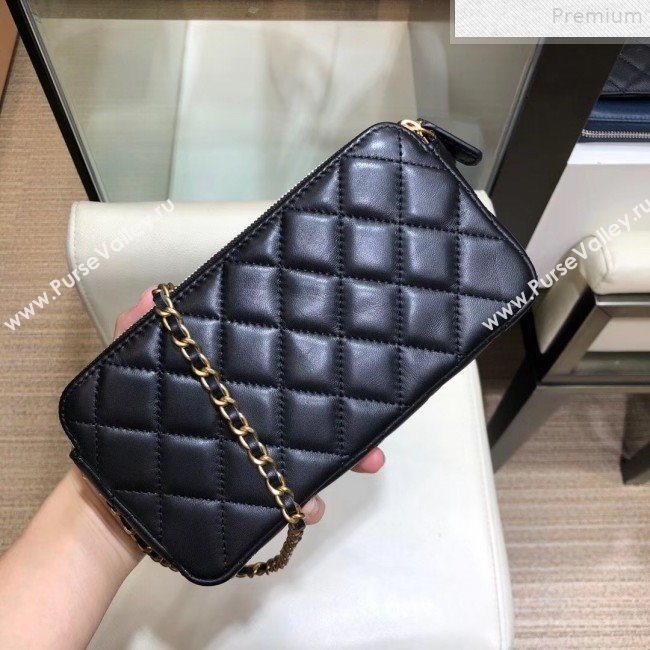 Chanel Quilted Smooth Leather Chain Tassel Clutch with Chain A86032 Black 2019 (KAIS-9072253)