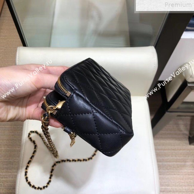 Chanel Quilted Smooth Leather Chain Tassel Clutch with Chain A86032 Black 2019 (KAIS-9072253)