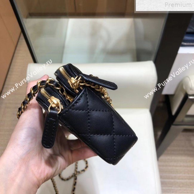 Chanel Quilted Smooth Leather Chain Tassel Clutch with Chain A86032 Black 2019 (KAIS-9072253)