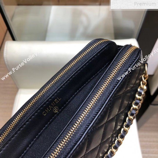Chanel Quilted Smooth Leather Chain Tassel Clutch with Chain A86032 Black 2019 (KAIS-9072253)