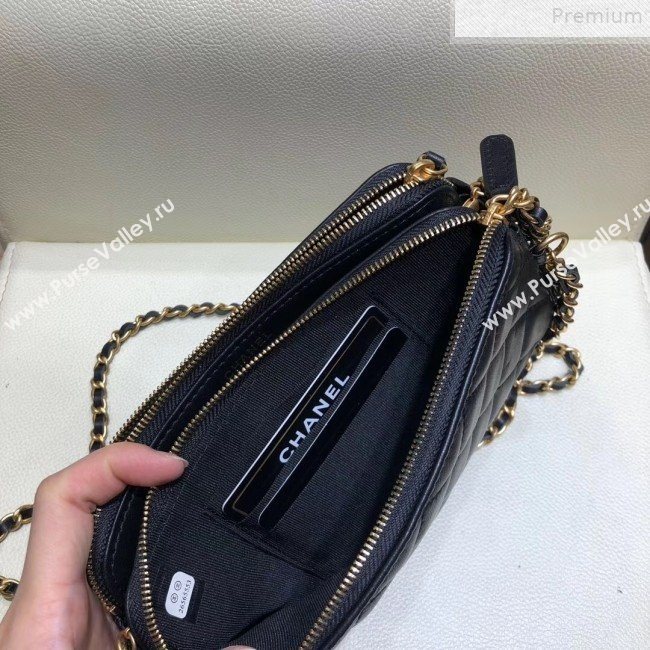 Chanel Quilted Smooth Leather Chain Tassel Clutch with Chain A86032 Black 2019 (KAIS-9072253)