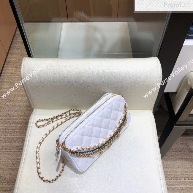 Chanel Quilted Smooth Leather Chain Tassel Clutch with Chain A86032 White 2019 (KAIS-9072254)