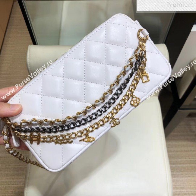 Chanel Quilted Smooth Leather Chain Tassel Clutch with Chain A86032 White 2019 (KAIS-9072254)