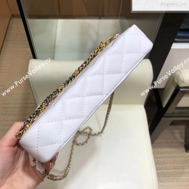 Chanel Quilted Smooth Leather Chain Tassel Clutch with Chain A86032 White 2019 (KAIS-9072254)