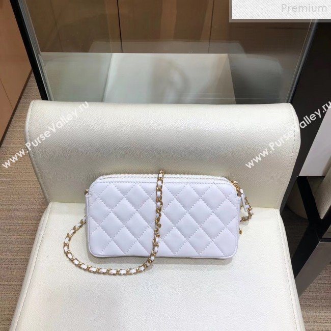 Chanel Quilted Smooth Leather Chain Tassel Clutch with Chain A86032 White 2019 (KAIS-9072254)