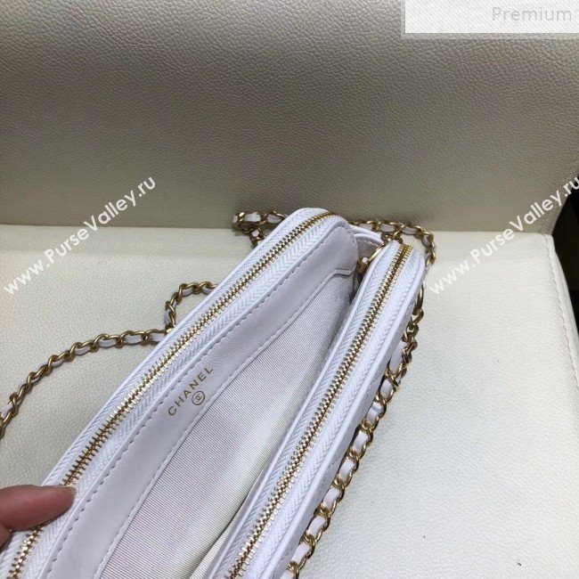 Chanel Quilted Smooth Leather Chain Tassel Clutch with Chain A86032 White 2019 (KAIS-9072254)