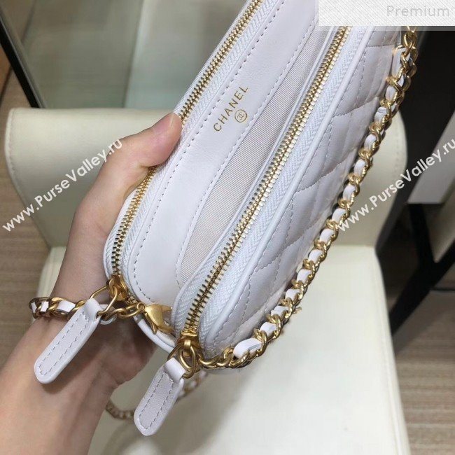 Chanel Quilted Smooth Leather Chain Tassel Clutch with Chain A86032 White 2019 (KAIS-9072254)