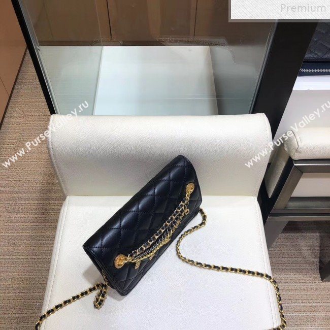 Chanel Quilted Smooth Leather Chain Tassel Wallet on Chain WOC A86031 Black 2019 (KAIS-9072255)