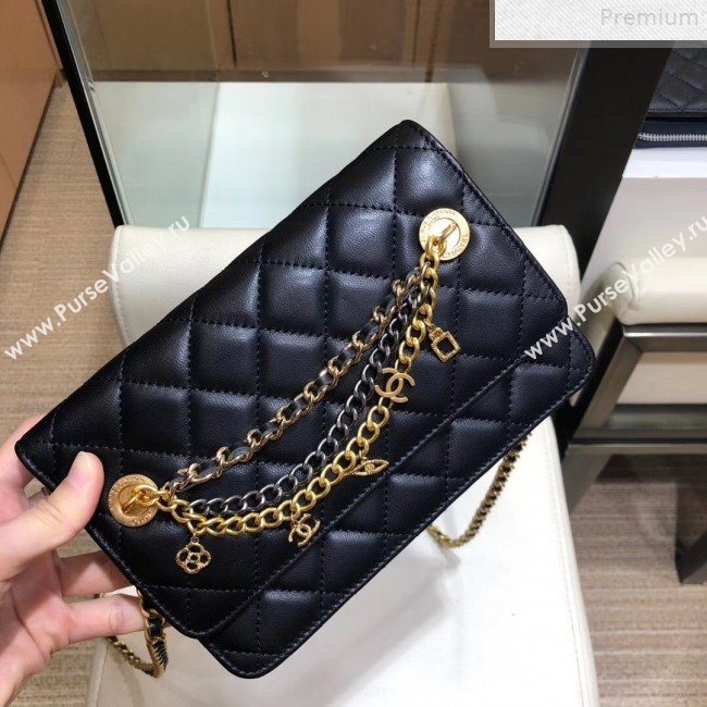 Chanel Quilted Smooth Leather Chain Tassel Wallet on Chain WOC A86031 Black 2019 (KAIS-9072255)