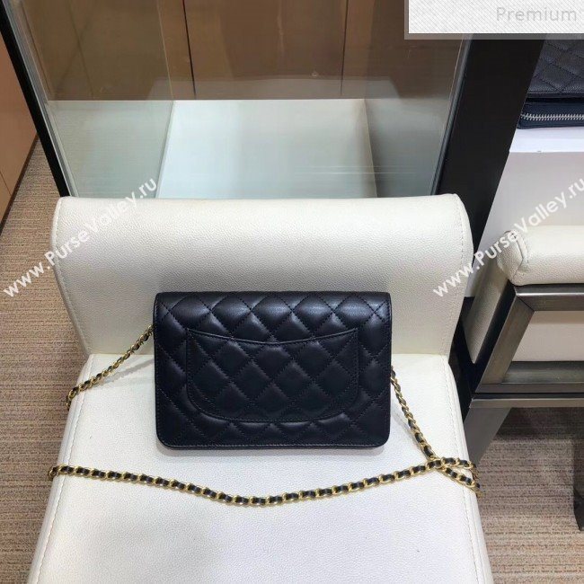 Chanel Quilted Smooth Leather Chain Tassel Wallet on Chain WOC A86031 Black 2019 (KAIS-9072255)