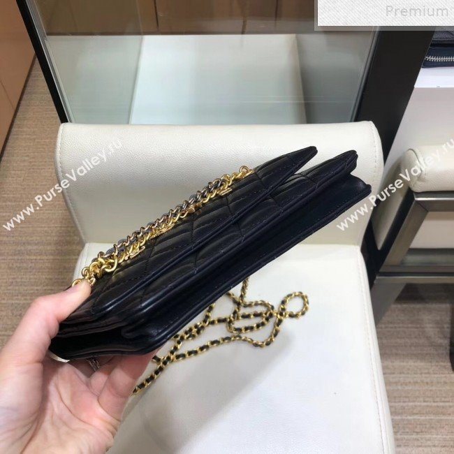 Chanel Quilted Smooth Leather Chain Tassel Wallet on Chain WOC A86031 Black 2019 (KAIS-9072255)