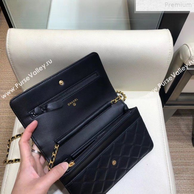 Chanel Quilted Smooth Leather Chain Tassel Wallet on Chain WOC A86031 Black 2019 (KAIS-9072255)