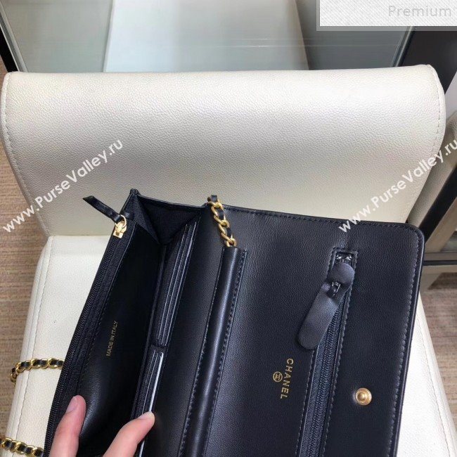 Chanel Quilted Smooth Leather Chain Tassel Wallet on Chain WOC A86031 Black 2019 (KAIS-9072255)