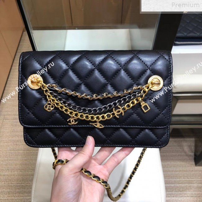 Chanel Quilted Smooth Leather Chain Tassel Wallet on Chain WOC A86031 Black 2019 (KAIS-9072255)