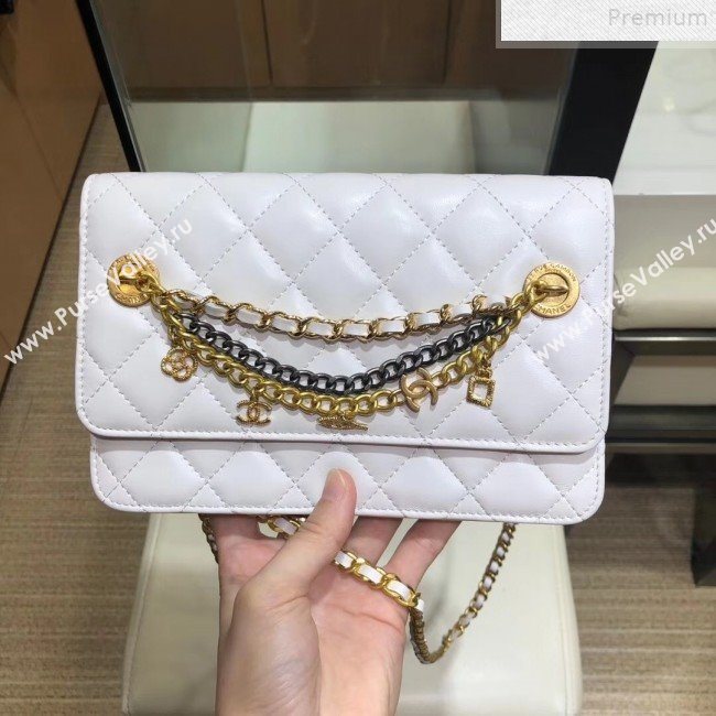 Chanel Quilted Smooth Leather Chain Tassel Wallet on Chain WOC A86031 White 2019 (KAIS-9072256)