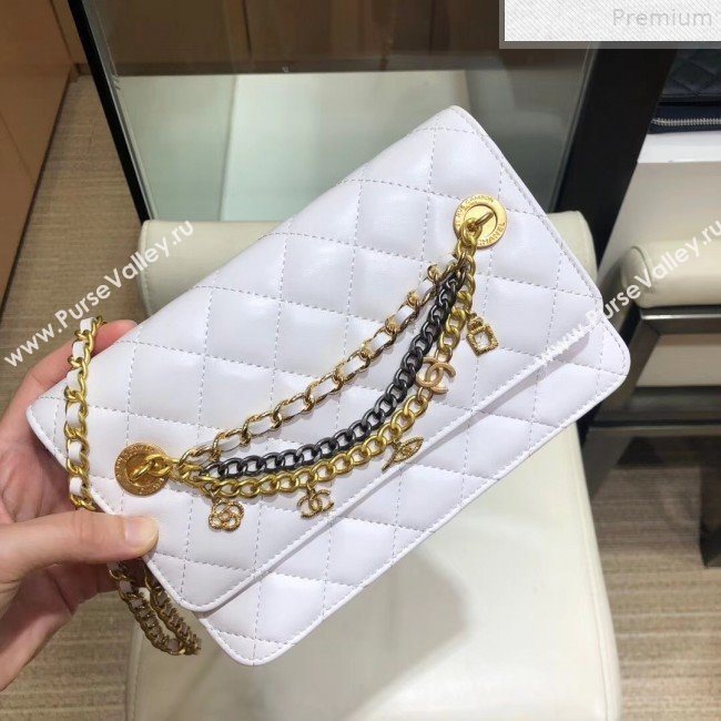 Chanel Quilted Smooth Leather Chain Tassel Wallet on Chain WOC A86031 White 2019 (KAIS-9072256)