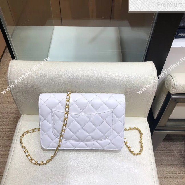 Chanel Quilted Smooth Leather Chain Tassel Wallet on Chain WOC A86031 White 2019 (KAIS-9072256)