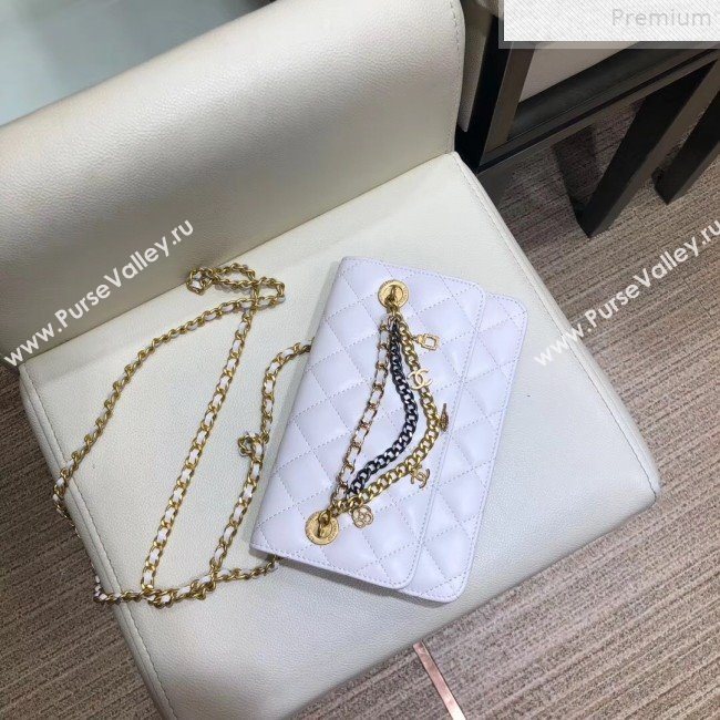Chanel Quilted Smooth Leather Chain Tassel Wallet on Chain WOC A86031 White 2019 (KAIS-9072256)