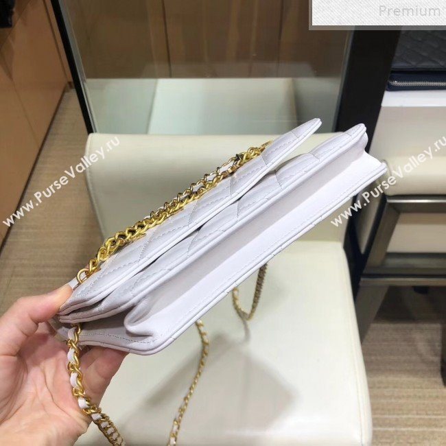 Chanel Quilted Smooth Leather Chain Tassel Wallet on Chain WOC A86031 White 2019 (KAIS-9072256)
