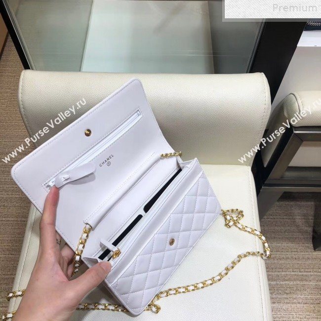Chanel Quilted Smooth Leather Chain Tassel Wallet on Chain WOC A86031 White 2019 (KAIS-9072256)