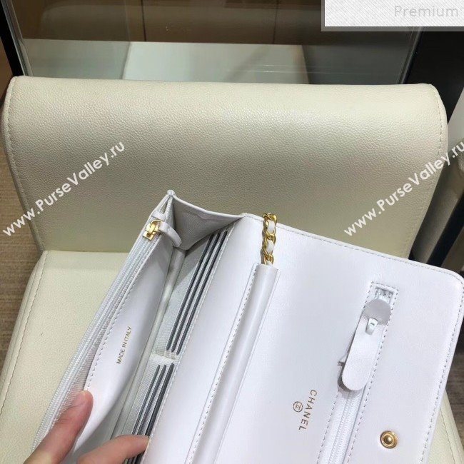 Chanel Quilted Smooth Leather Chain Tassel Wallet on Chain WOC A86031 White 2019 (KAIS-9072256)