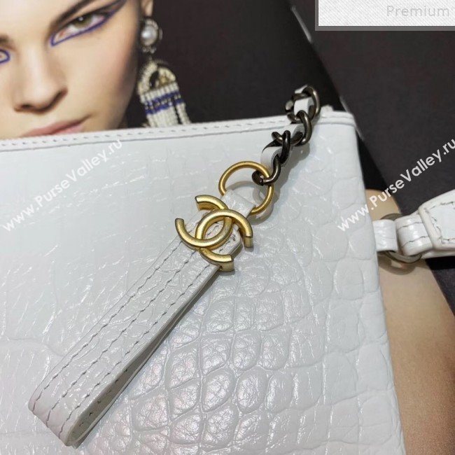 Chanel Crocodile Embossed Calfskin Large Pouch A86036 White 2019 (KAIS-9072265)