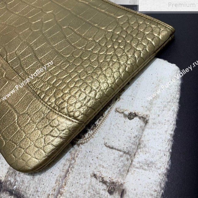 Chanel Metallic Crocodile Embossed Calfskin Large Pouch A86036 Gold 2019 (KAIS-9072266)