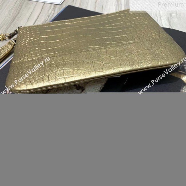 Chanel Metallic Crocodile Embossed Calfskin Large Pouch A86036 Gold 2019 (KAIS-9072266)