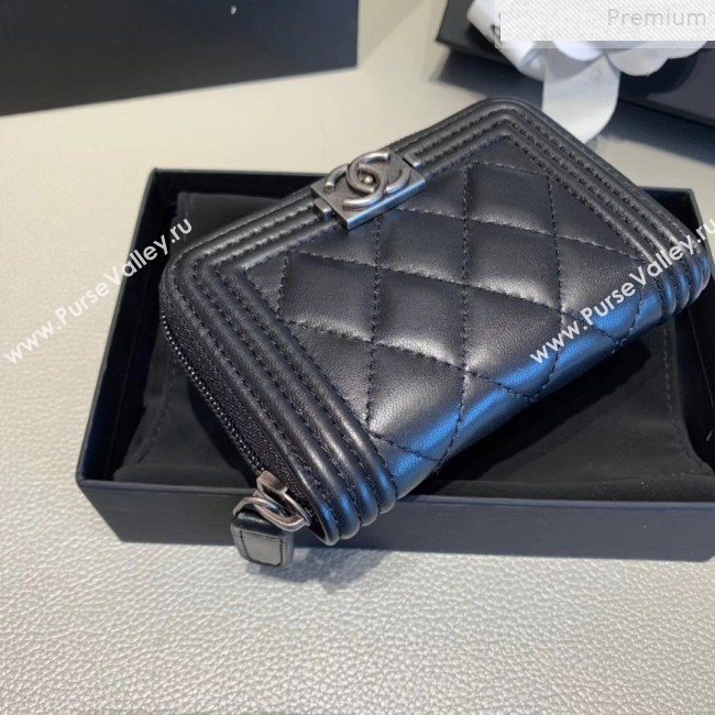 Chanel Quilted Smooth Lambskin Boy Zipped Coin Purse Black/Silver (KAIS-9072269)