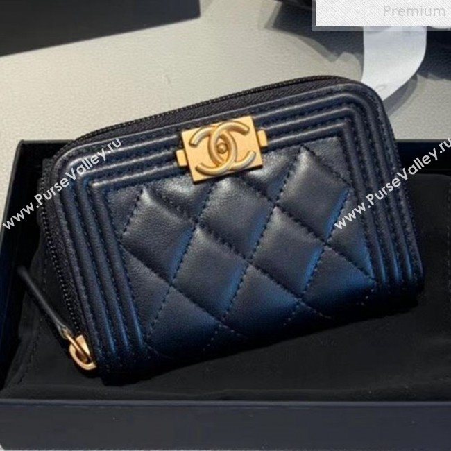 Chanel Quilted Smooth Lambskin Boy Zipped Coin Purse Black/Gold (KAIS-9072270)