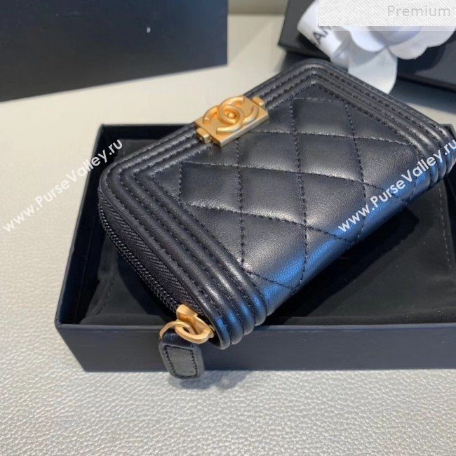 Chanel Quilted Smooth Lambskin Boy Zipped Coin Purse Black/Gold (KAIS-9072270)