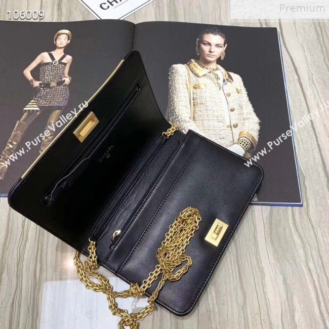 Chanel Metallic Crocodile Embossed Calfskin and Lambskin 2.55 Wallet on Chain AP0612 Black/Gold 2019 (FENGH-9072316)