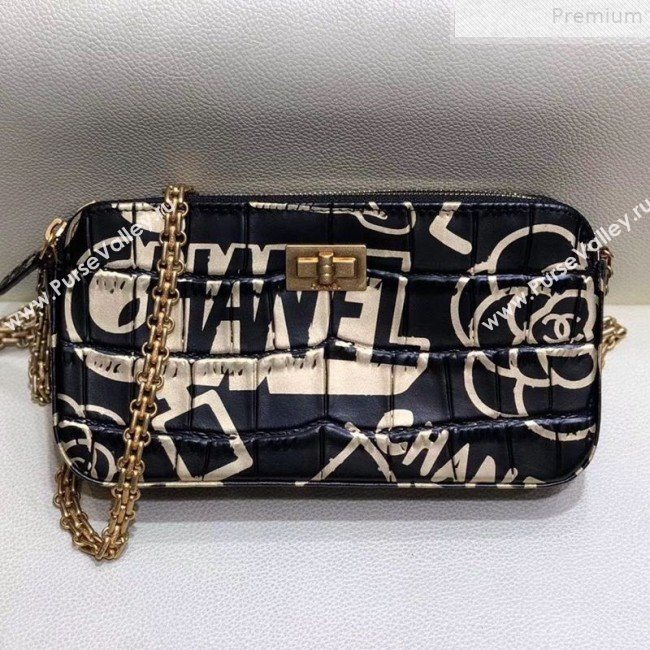 Chanel Crocodile Embossed Graffiti Printed Leather 2.55 Clutch with Chain AP0583 2019 (SMJD-9072302)