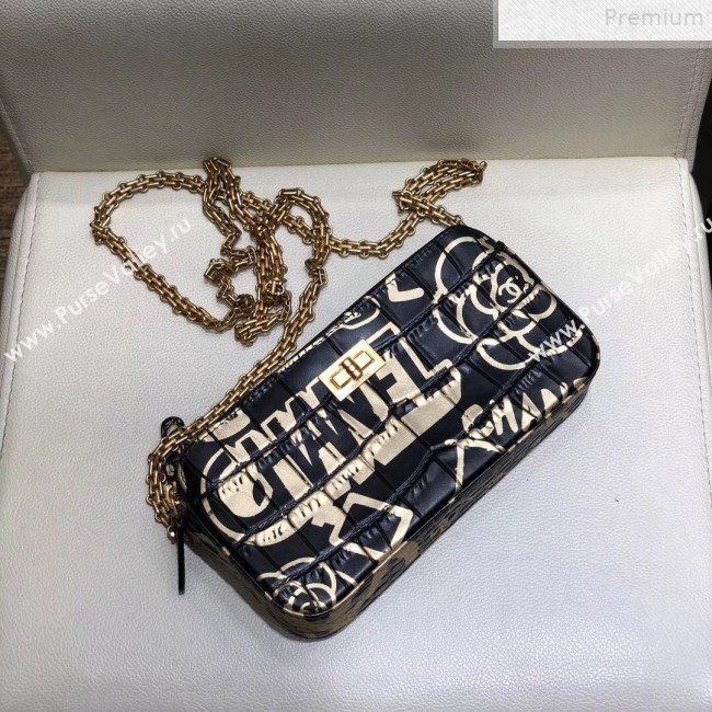 Chanel Crocodile Embossed Graffiti Printed Leather 2.55 Clutch with Chain AP0583 2019 (SMJD-9072302)