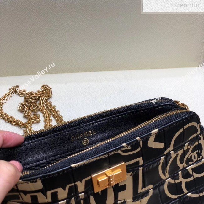 Chanel Crocodile Embossed Graffiti Printed Leather 2.55 Clutch with Chain AP0583 2019 (SMJD-9072302)