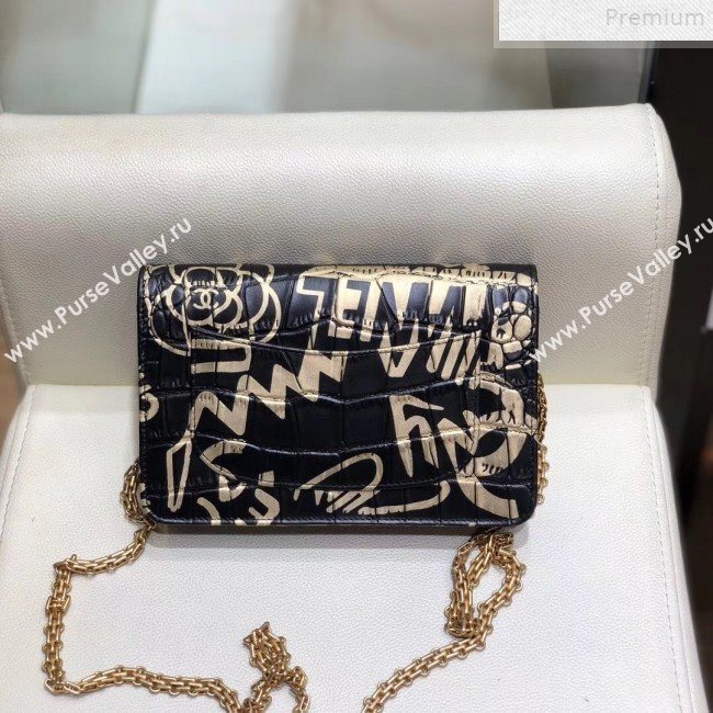 Chanel Crocodile Embossed Graffiti Printed Leather 2.55 Wallet on Chain A70328 2019 (SMJD-9072301)